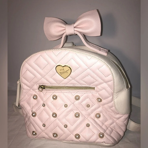 Betsey Johnson Bow Pink White Pearl Backpack - Picture 9 of 15